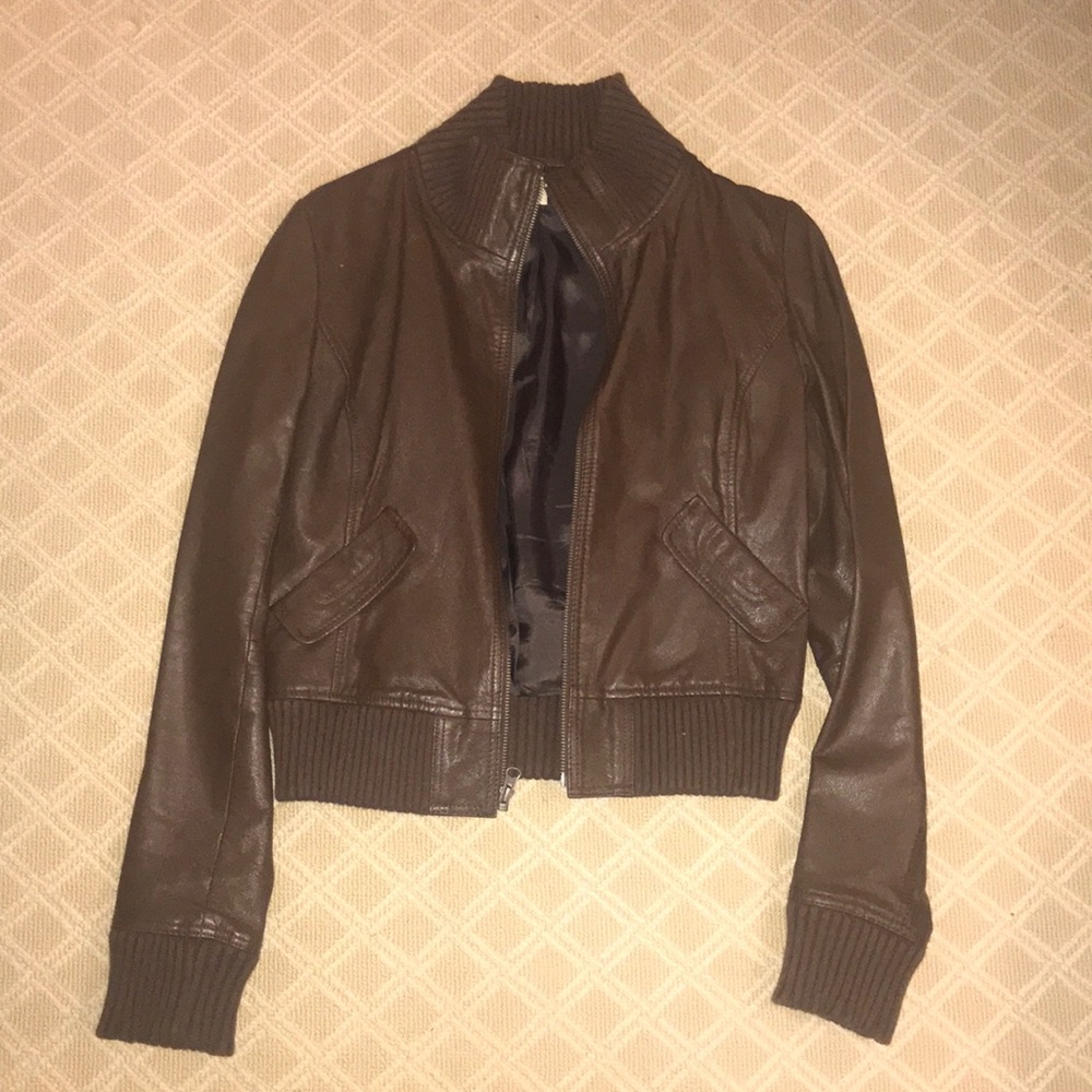 Nordstrom Frenchi Brown Leather Bomber Jacket